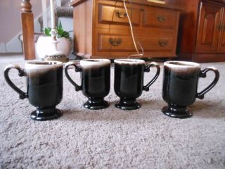 4 Vintage Pfaltzgraff Brown Drip Glazed Pedestal Footed Coffee Mugs
