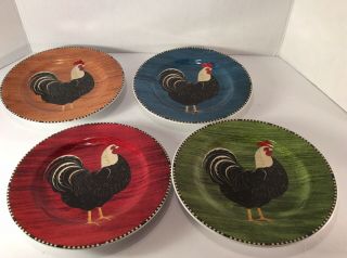 Set Of 4 Vintage Warren Kimble Rooster Plates Sakura 8” Salad Plates
