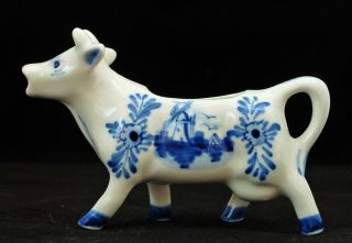 Delft Bleu Hand Painted Cow Creamer Blue White Ceramic