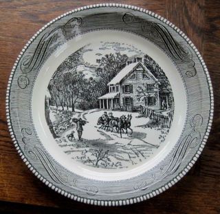 Royal China Jeannette Black Transfer Currier And Ives Sleigh Ride.  10 " Pie Plate
