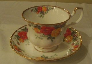 1993 - 96 Royal Albert England Pacific Rose Footed Cup & Saucer Yellow/rust Roses