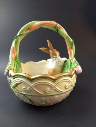 Fitz and Floyd Classics Bunny Rabbit Basket with Pink Flowers Easter 5