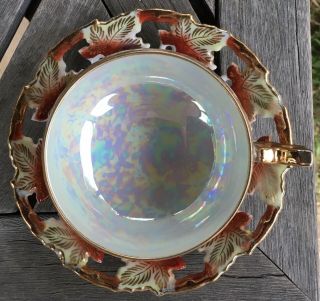Fruit Gold Iridescent Lusterware Footed Tea Cup Saucer Royal Sealy China Japan 3