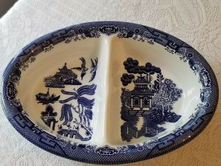 Churchill Made In England Blue Willow Divided Serving Vegetable Dish 53