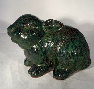 Mid Century Modern Rabbit - Blue Mountain Pottery? - Canada - Drip Glaze - 5.  5”x4.  5” - Ec