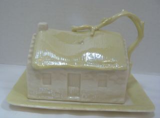 Belleek Pale Yellow & Cream Butter Or Cheese Dish House