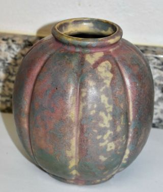 Vintage Splotch Pink & Blue Ceramic Vase - Marked 4 - Is It Roseville? Mccoy?
