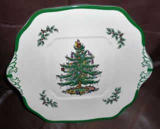 Spode Christmas Tree Green Trim Square Cake Plate