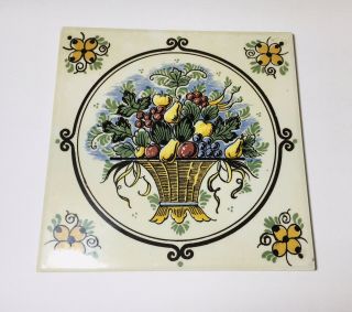 Vintage Delft Tile Hand Painted Fruit Basket 5.  25 " Multi Color Signed