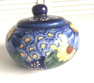Unikat Signed Small With Lid Flowers Blue And Yellow Design Very