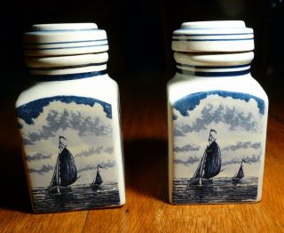 Delft Blauw Hand Painted Dutch Containers Ceramic Set Of 2
