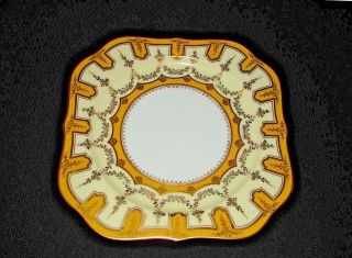 Noritake Morimura Bros Porcelain Square Salad Plate Yellow,  Gold Decor Ca.  1931