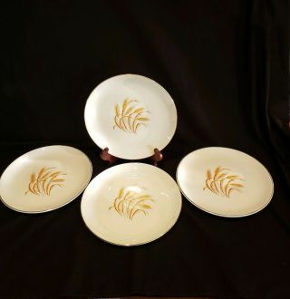Vintage Golden Wheat Dish Homer Laughlin White Plate 22k Gold Set Of 4 - 9 "