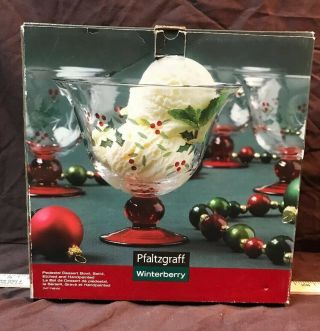 Pfaltzgraff Winterberry Glass Pedestal Dessert Bowl Set Of Four 4 - Etched Paint
