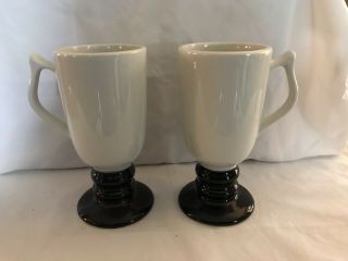 Set Of 2 - Vintage Hall Pottery White & Black Irish Coffee Mugs 1273
