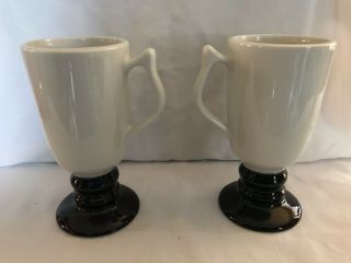 Set of 2 - Vintage Hall Pottery White & Black Irish Coffee Mugs 1273 2