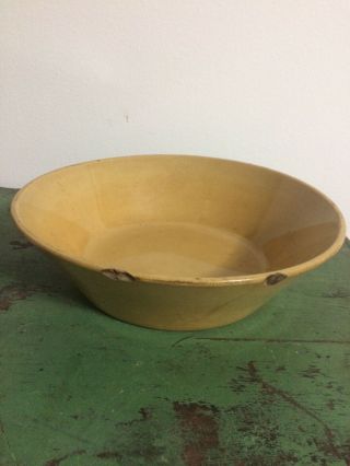 Antique Yellowware Milk Pan Large Rim Chips Serving Mixing Bowl Primitive