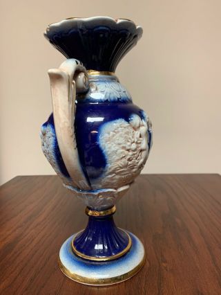 Norleans Footed Cobalt Ewer Urn Vase Handmade in Italy 11x7 Blue With Cherubs 2