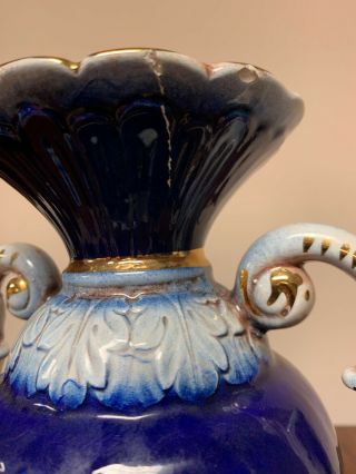 Norleans Footed Cobalt Ewer Urn Vase Handmade in Italy 11x7 Blue With Cherubs 4