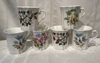 Royal Grafton Set Of 6 Floral Bone China Ribbed Coffee Mugs