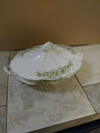 Vintage By Sebring Porcelain Serving Bowl Green Rose Pattern