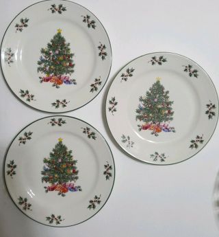 Set Of Three Gibson Noel Morning Christmas Tree Holly 7 " Salad Dessert Plates
