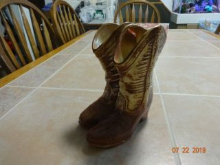 Vintage Mc Coy Pottery In The Shape Of Cowboy Boots Brown And Tan In Great Condi