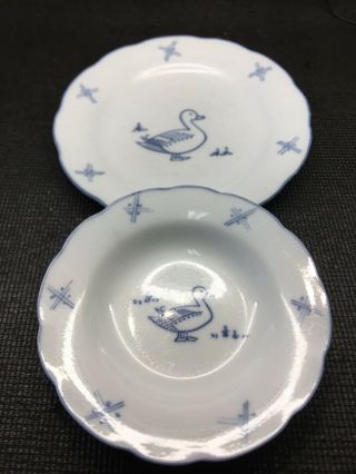 C.  Steele Bia Cordon Bleu Cobalt Blue/white Duck Porcelaine Dinner Plate & Bowl