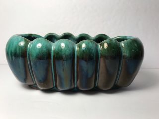 Vintage Green Teal Drip Planter Blue Mountain Pottery Oval Shape Mid Century