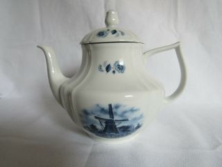 Delft Blauw Holland Hand Painted Windmill Porcelain Lidded Tea Pot