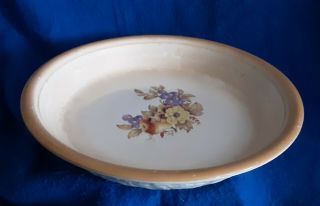 Vintage Homer Laughlin Embossed Oven Serve Ivory 10 - 1/2 " Pie Plate W/flowers