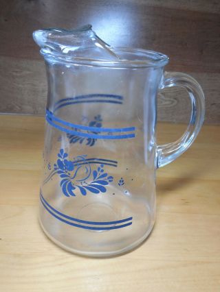 Pfaltzgraff Usa Folk Art Glassware Pitcher 64 Oz 8 1/2 " Clear Glass W Design