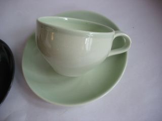 S/3 Cups & saucers Iroquois Casual China by Russel Wright Lettuce Green MCM 2