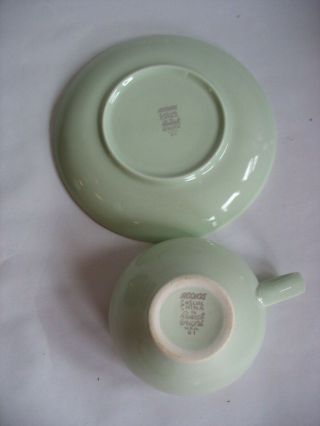 S/3 Cups & saucers Iroquois Casual China by Russel Wright Lettuce Green MCM 3