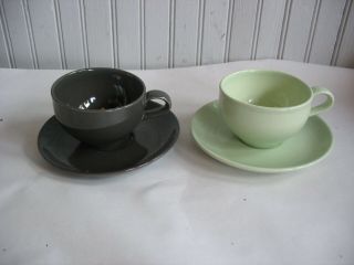 S/3 Cups & saucers Iroquois Casual China by Russel Wright Lettuce Green MCM 4