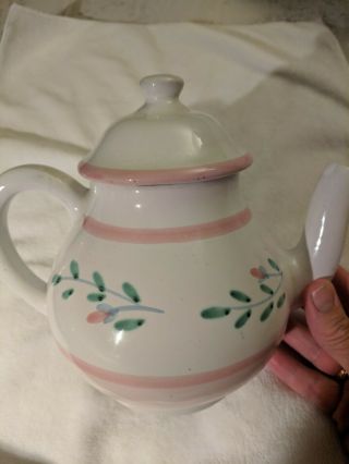 Vintage Caleca Pink Garland 8” Tea Pot W/lid Made In Italy