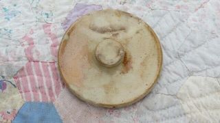Tiny Antique Primitive Butter Churn Stoneware Lid Pottery 4 " Art Crock