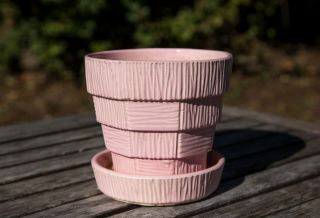 Vintage Mccoy Pottery Pink Flower Pot And Saucer Antique
