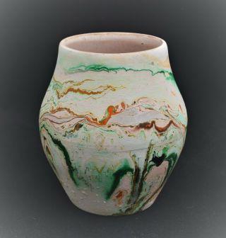 Vintage Nemadji Usa Ceramic Pottery Vase Beige Green Brown