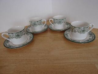 4 Yuletide Green Staffordshire Cup & Saucers