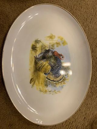Vintage Embassy China Thanksgiving Turkey Serving Platter Vitrified 15 "