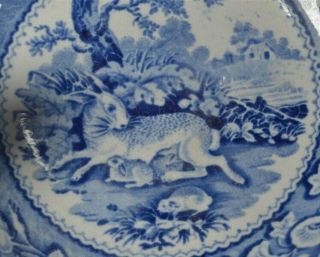 Ridegeway Porcelain Deep Saucer Bowl Plate Bunnies Blue 18th 19th C Antique