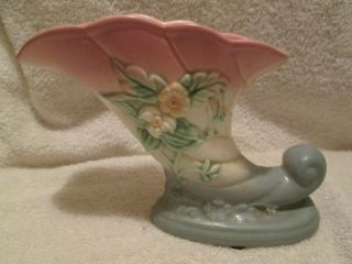 Vintage Hull Art Pottery Cornucopia Floral Vase W - 7 - 7 - 1/2 Pinks & Blue/gray