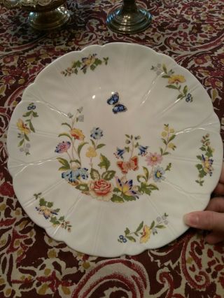 Aynsley Cottage Garden Bone China England Cake Plate Flowers & Butterfly Motif