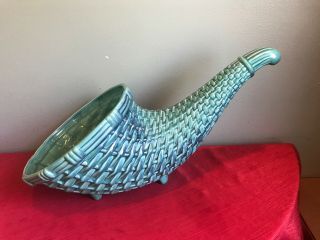 Royal Haeger Pottery Cornucopia Horn Of Plenty Blue Green Holiday Centerpiece