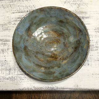 Wheel Thrown Studio Art Pottery Bowl Signed By Artist Handmade Blue Primitive