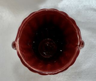 Vintage Shawnee USA Pottery Maroon Burgundy Red Handled Ribbed Vase/Urn 5