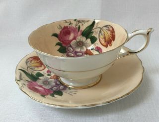 Paragon Double Warrant Light Apricot Floral Tea Cup And Saucer