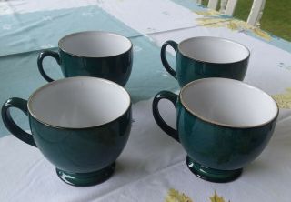 Set Of 4 Denby Langley Stoneware Greenwich Cup / Mug Green And White