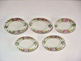 Nippon,  Japan: Set Of 5 Hand Painted Butter Pats /salt / Nut Dishes Pink Flower